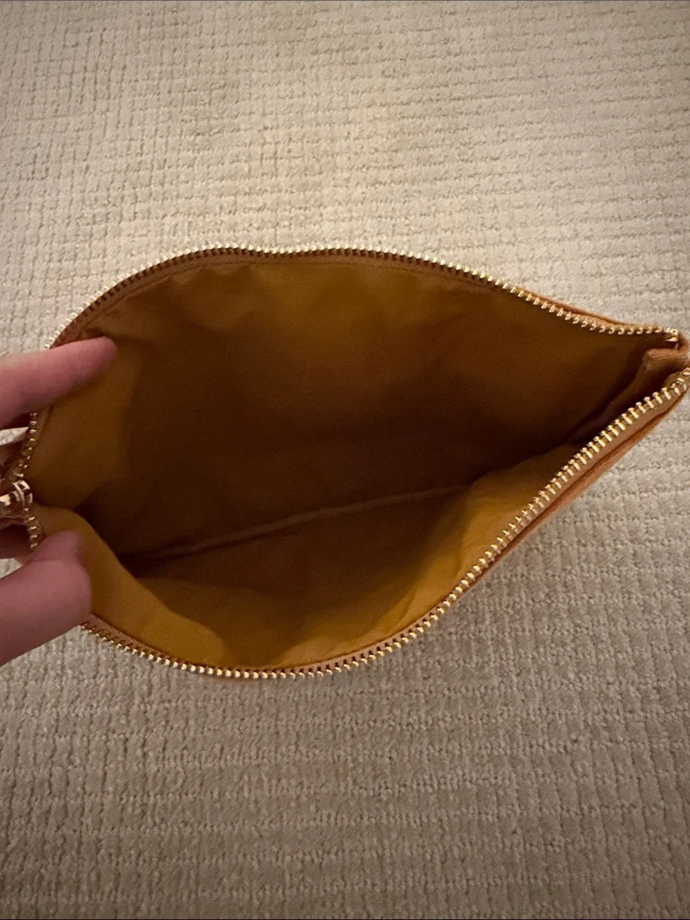 Sézane Mustard Velvet Zip Pouch NWOT